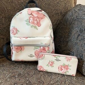 coach backpack flower Mini Court in Signature Canvas with Fairytale Rose Prin – Club de Mode Charlie Backpack In Tea Rose Floral Print Nylon (Coach F57635)Silverblack Multidetailsprinted Nyloninside Zip And Multifunction Pocketszip Coach Jordyn Backpack With Dandelion